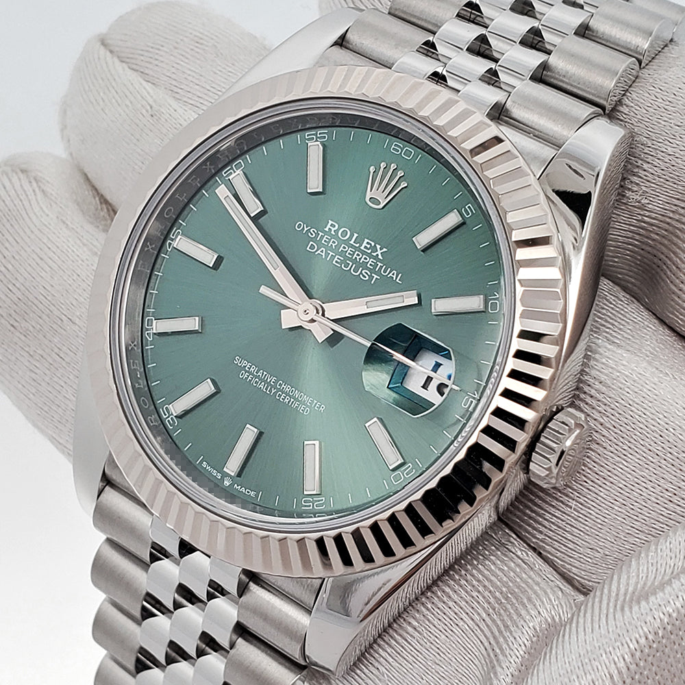 2022 Rolex Datejust 41mm Mint Green Dial Fluted White Gold/Steel Jubilee Watch 126334 Box Papers