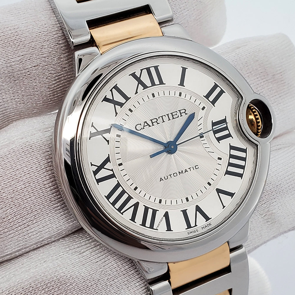 Shop Cartier Ballon Bleu 36mm Silver Roman Dial Watch 3284