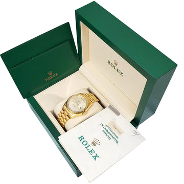1993 Rolex President Day-Date II Silver Index Yellow Gold 36mm Watch 18238 Box Papers