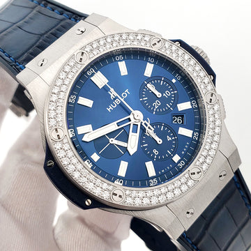 2018 Hublot Factory Diamond Big Bang Chronograph 44mm Blue Steel Watch 301.SX.7170.LR.1104 Box Papers