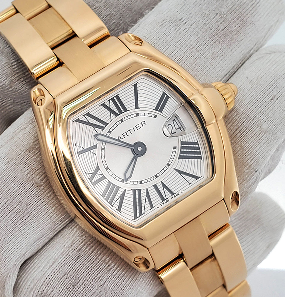 Cartier Roadster 30mm 18k Yellow Gold Watch W62018V1 2676 Box Booklet