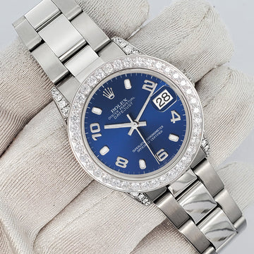 Rolex Datejust Midsize 31mm Blue Arabic Dial 2.1ct Diamond Bezel/Lugs Oyster Watch