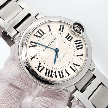 Cartier Ballon Bleu Silver Roman Dial 36mm Steel Watch 3284 W6920046