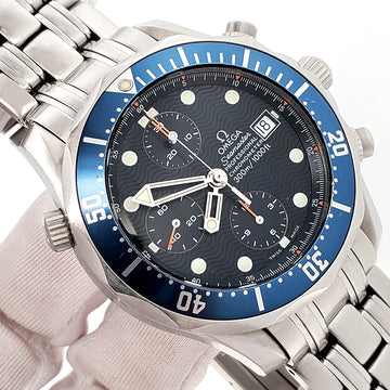 Omega Seamaster Chronograph Steel Blue Wave Dial Mens 41.5mm Watch 2599.80.00 Box/Booklet/Tag