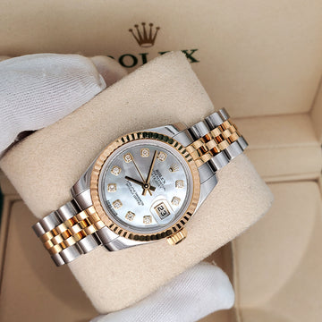 Rolex Datejust 26mm 179173 Factory Diamond White Mother of Pearl 2-tone Yellow Gold/Steel Jubilee Watch