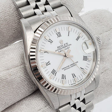 Rolex Datejust 31mm White Roman Dial White gold Fluted Bezel Jubilee Watch 68274