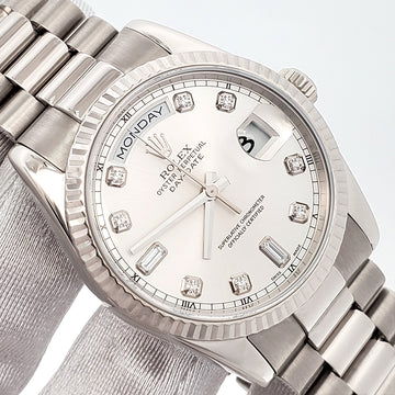 Certified Rolex President Day-Date 36mm 118239 Factory Silver Diamond Dial White Gold Watch Box Papers