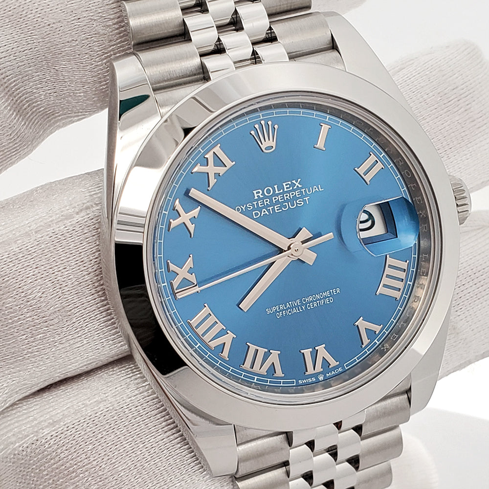 2023 Rolex Datejust 41 126300 Blue Roman Dial Stainless Steel Jubilee Watch Box Papers