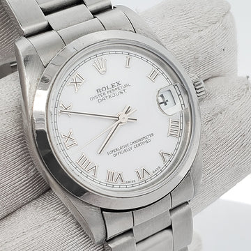 Rolex Datejust 31mm White Roman Dial Smooth Bezel Stainless Steel Watch 78240 Box Papers