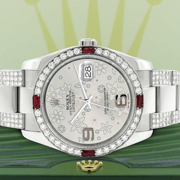 Rolex Datejust 36mm 4.5Ct Diamond Bezel/Bracelet/Grey Floral Dial 116200 Steel Watch