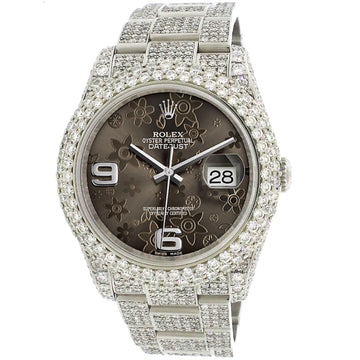 Rolex Datejust 36mm 116200 Pave 16.9CT Diamond Bezel/Case/Bracelet/Rhodium Floral Dial Watch Box Papers