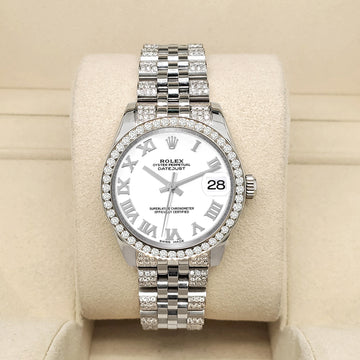 Rolex Datejust 31mm White Roman Dial 3.30ct Diamond Bezel/Bracelet Steel Watch 178240