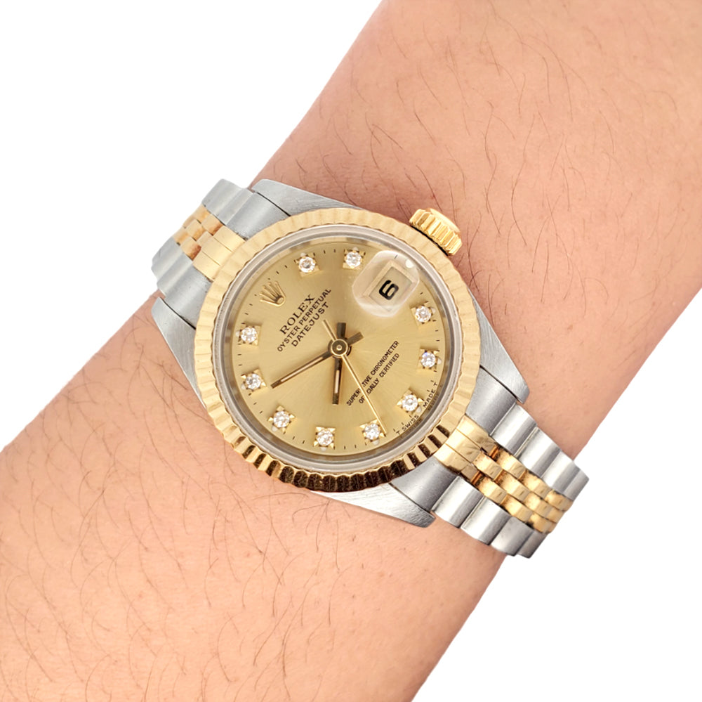 Rolex Datejust 26mm 2-Tone Factory Champagne Diamond Yellow Gold/Steel Jubilee Watch 69173