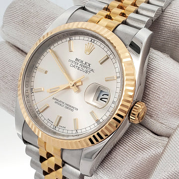 Rolex Datejust 36mm Silver Index 2-Tone Yellow Gold/Steel Jubilee Watch 116233 Box Papers
