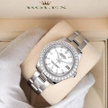 Rolex Datejust Midsize 31mm 178240 White Index Dial 1.6ct Diamond Bezel Watch