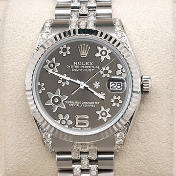 Rolex Datejust 31mm 3ct Diamonds Lugs/Bracelet/Gray Floral Dial Steel 178274 Watch