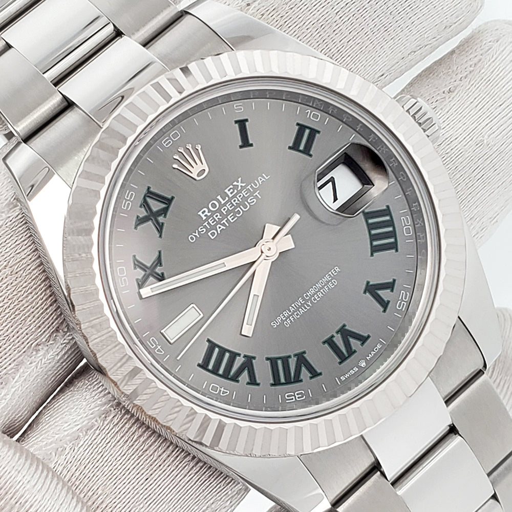 2023 Rolex Datejust 41 126334 Wimbledon Slate Roman Dial Steel Oyster Watch Box Papers