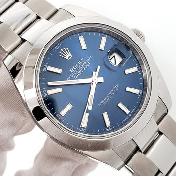 2022 Rolex Datejust 41mm Blue Index Dial Oyster Steel Watch 126300 Box Papers
