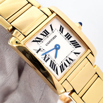 Cartier Tank Francaise Small 20mm Yellow Gold White Roman Dial Ladies Watch 2385 W50002N2 Papers