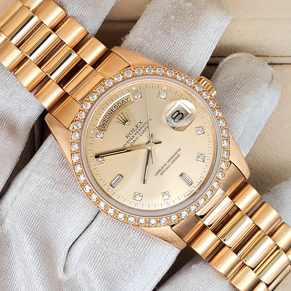 Rolex President Day-Date 36mm Factory Champagne Diamond Dial/Bezel Yellow Gold Watch 18348