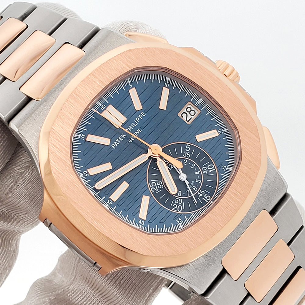 2017 Patek Philippe Nautilus Chronograph 5980/1AR-001 Blue Dial 2-Tone Rose Gold/Steel Watch Box Papers