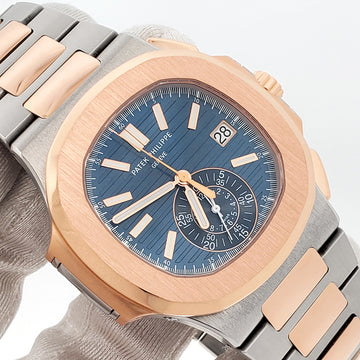 2017 Patek Philippe Nautilus Chronograph 5980/1AR-001 Blue Dial 2-Tone Rose Gold/Steel Watch Box Papers