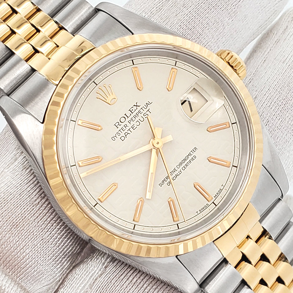 Rolex Datejust 36mm 16233 Cream Jubilee Index Dial 2-tone Yellow Gold/Steel Jubilee Watch