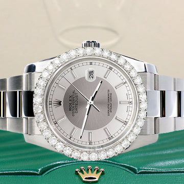 Rolex Datejust 116200 36mm 2.7ct Diamond Bezel/Silver Tuxedo Dial Steel Oyster Watch