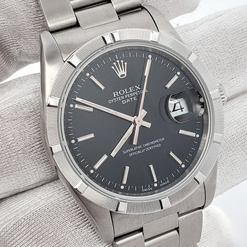 Rolex Date 15210 34mm Black Index Dial Steel Watch