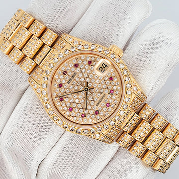 Rolex President Datejust 31mm 68278 Full Pave Diamond Dial/Bezel/Case/Bracelet Yellow Gold Watch