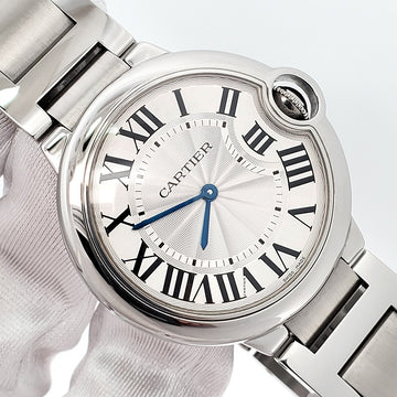 Cartier Ballon Bleu 36mm Silver Roman Dial Quartz Steel Watch W69011Z4 3005 Papers