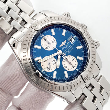 2014 Breitling Chronomat Evolution Blue Chronograph 44mm Steel Watch A13356 Box Papers
