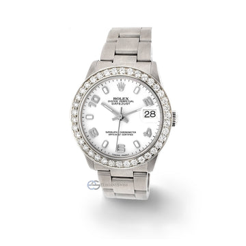 Rolex Datejust Midsize 31mm White Arabic Oyster Watch 1.62ct Bezel Steel