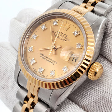 Rolex Datejust 26mm 2-Tone Factory Champagne Diamond Dial Yellow Gold/Steel Jubilee Watch 69173