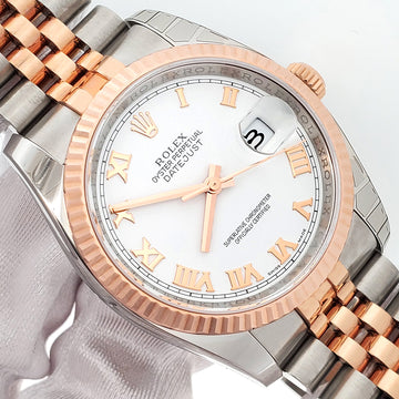 Unworn 2015 Rolex Datejust White Roman Dial Rose Gold/Steel Jubilee 36mm Watch 116231 Box/Papers/Tag