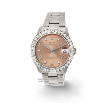 Rolex Datejust Midsize 31mm Salmon Arabic Oyster Watch 1.62ct Bezel Steel