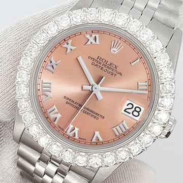 Rolex Datejust Midsize 31mm Salmon Roman Dial  2.25ct Diamond Bezel Jubilee Watch
