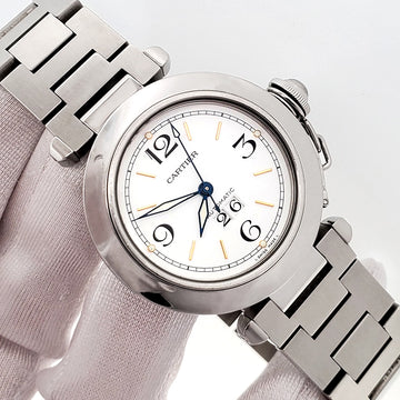 Cartier Pasha C Big Date 35mm White Dial Steel Watch 2475 W31044M7