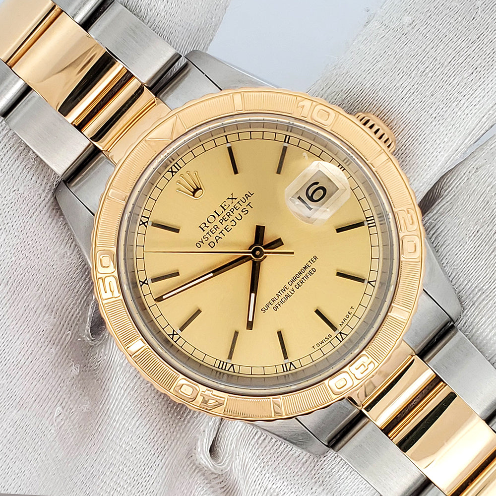 Rolex Datejust Turnograph 36mm Champagne Index Oyster Yellow Gold/Steel Watch 16263