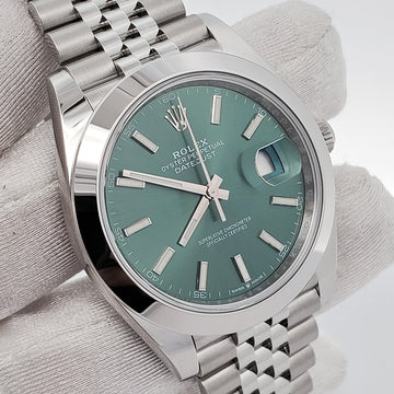 Rolex Datejust 41 126300 Mint Green Dial Stainless Steel Jubilee Watch 2023 Box Papers