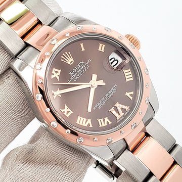 Rolex Datejust 31mm 2-tone Rose Gold/Steel Factory Scattered Diamond Bezel Chocolate VI Roman Watch 178341