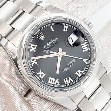 Rolex Datejust 36mm Black Roman Dial Steel Oyster Watch 116200 Papers/Tag