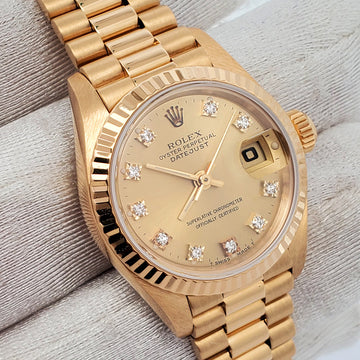 Rolex President Datejust 69178 26mm Champagne Diamond Dial Yellow Gold Watch Box Papers