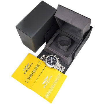 2011 Breitling Super Avenger Chronograph Black Index Steel 48mm Watch A13370 Papers