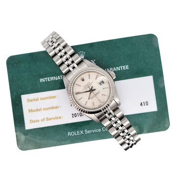 Rolex Datejust 26mm 79174 Silver Tapestry Dial Fluted Bezel Steel Watch
