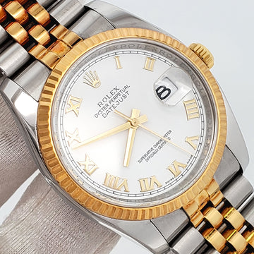 Unpolished Rolex Datejust 36mm 2-Tone White Roman 116233 Jubilee Watch Box Papers