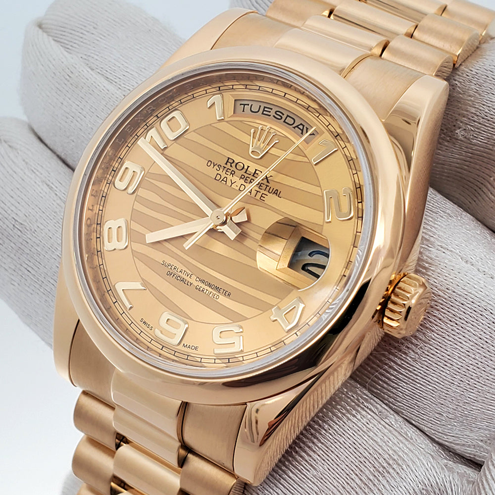 Rolex President Champagne Wave Day-Date 18K Yellow Gold Dial 36MM Watch 118208 Box Papers