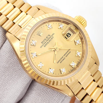 Rolex President Datejust Factory Champagne Diamond Dial Yellow Gold Ladies 26mm Watch 69178 Box/Apr