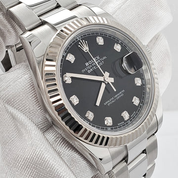 Rolex Datejust 41 Factory Black Diamond Dial Oyster Stainless Steel Watch 126334 Box Papers