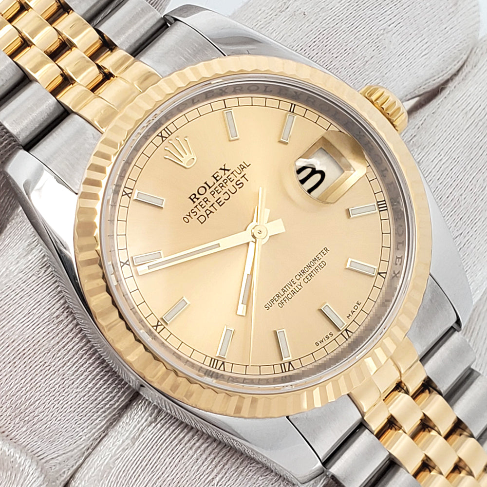 Rolex Datejust 36mm 2-Tone Yellow Gold/Steel Champagne Index Dial Watch 116233